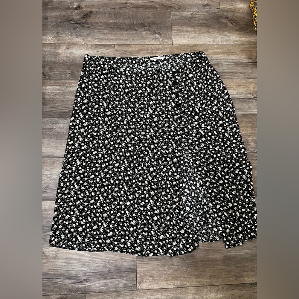 Reformation Black Floral Midi Skirt